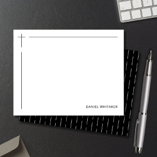 Cartão De Notas Cruz Cristã Moderna Monogramada Minimal Preta