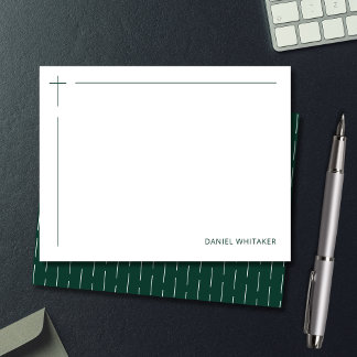 Cartão De Notas Cruz Cristã Moderna Monogramada Minimalista Verde