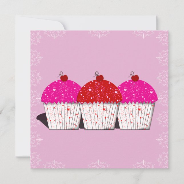 Cartão De Notas Cupcake Love on Pink Notecards (Frente)