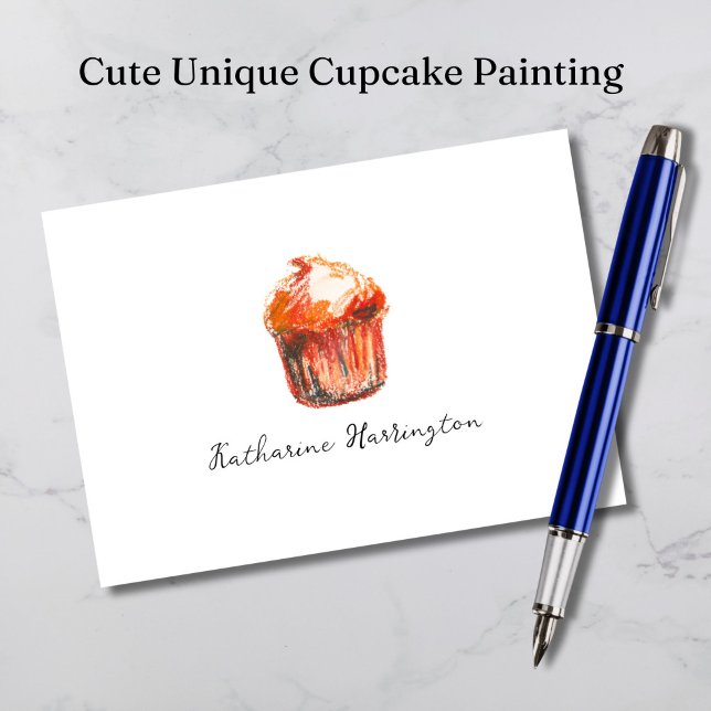 Cartão De Notas Cupcake Pintura Elegante Monograma (Our cupcake card features original art and makes a unique gift for bakers and gourmands!)