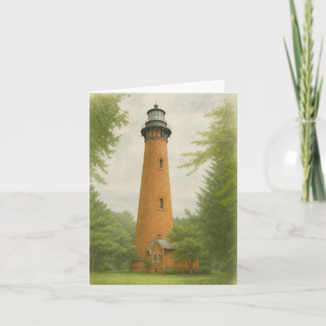 Cartão De Notas Currituck Beach Lighthouse Watercolor (Frente)