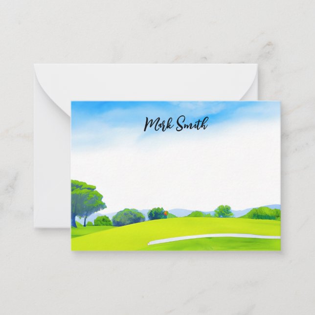 Cartão De Notas Curso de golfe com nome para a aquarela de golfe N (Frente)