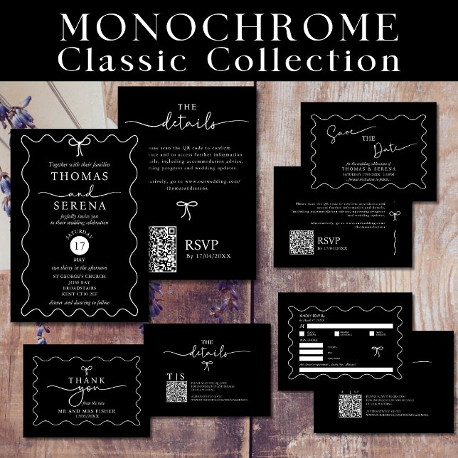 Cartão De Notas Curva de onda monocromática branca e preta RSVP de (Criador carregado)