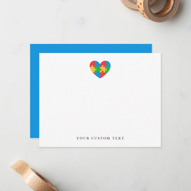 Cartão De Notas Custom Autism Puzzle Heart Note Card (Frente/Verso In Situ)