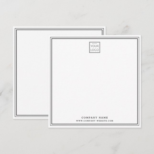 Cartão De Notas Custom Business Company Logo Black Double Border (Frente/Verso)