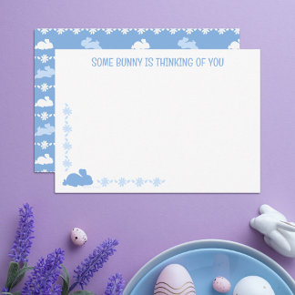 Cartão De Notas Custom Cute Bunny Daisy Blue Easter Note Card