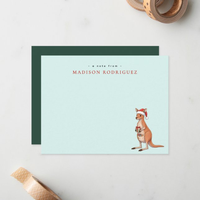 Cartão De Notas Custom Festive Kangaroo With Santa Hat Christmas (Frente/Verso In Situ)