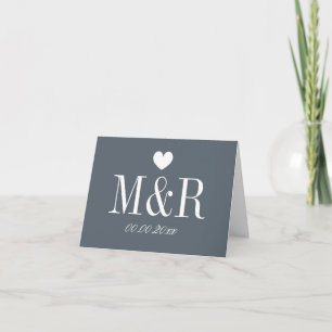 Cartão De Notas Custom monogram grey wedding note cards with heart