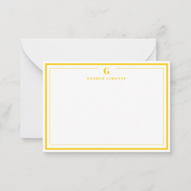 Cartão De Notas Custom Monogram Mustard Yellow Border Stationery  (Frente)