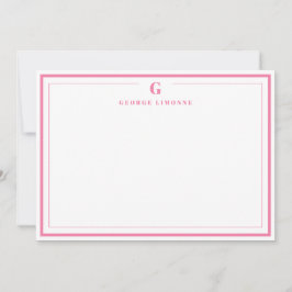 Cartão De Notas Custom Monogram Pink Border Stationery 