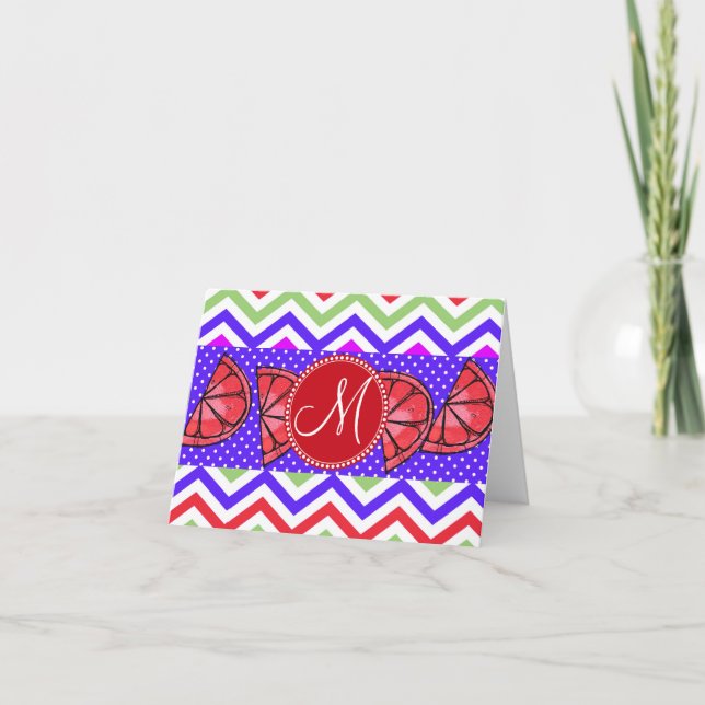 Cartão De Notas Custom Monogram Summer Chevron Grapefruit Gifts (Frente)