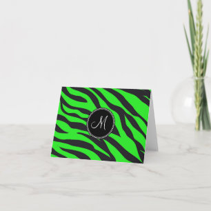 Cartão De Notas Custom Monogrammed Initial Neon Green Black Zebra