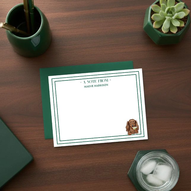 Cartão De Notas Custom Name Hand Drawn Dachshund Martini Flat (Gift custom stationery to the dog lover in your life!)