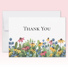 Cartão De Notas Custom Watercolor Wildflowers Thank You Flat