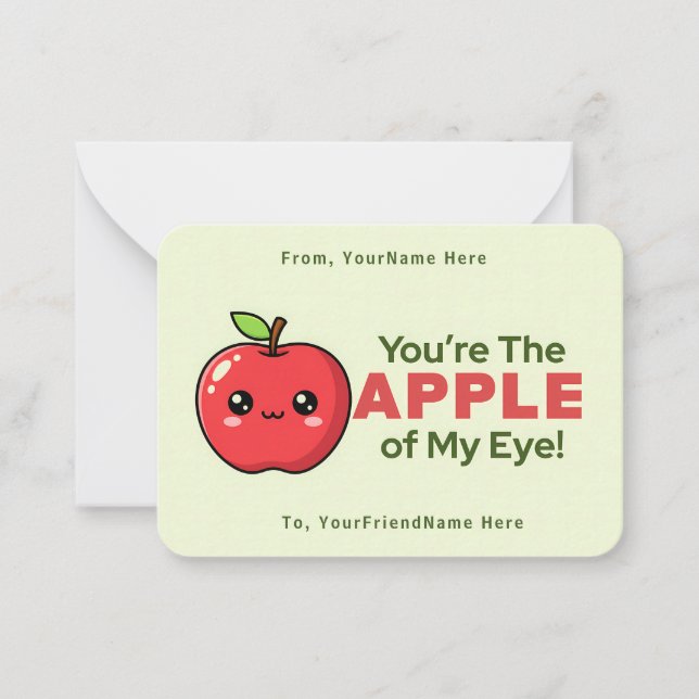 Cartão De Notas Cute Apple Valentine Classroom Note Card  (Frente)