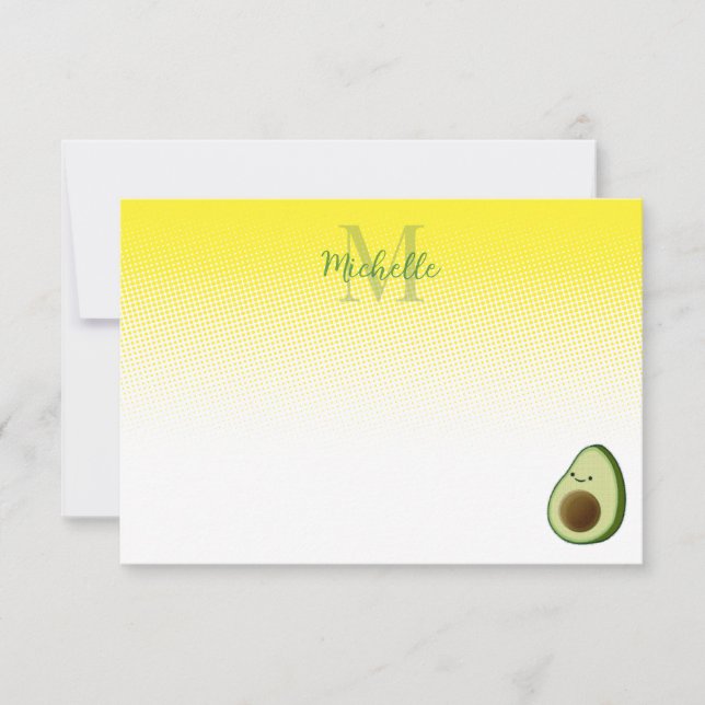 Cartão De Notas Cute Avocado Drawing Personalized Monogram (Frente)