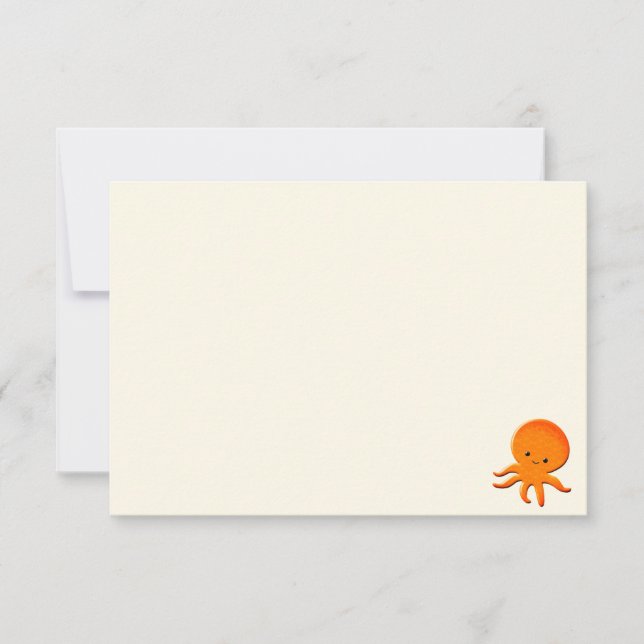 Cartão De Notas Cute Baby Octopus Blank Cream Off White (Frente)