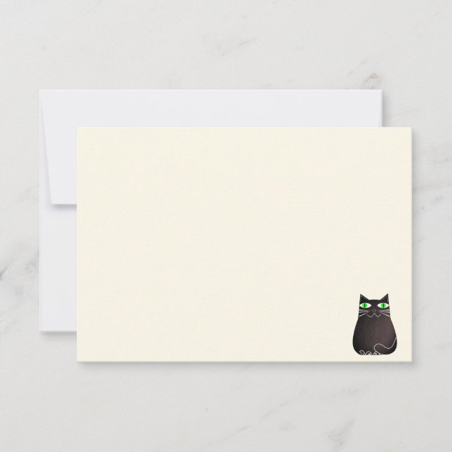 Cartão De Notas Cute Black Cat Blank Cream Off White (Frente)