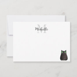 Cartão De Notas Cute Black Cat Personalized Monogram