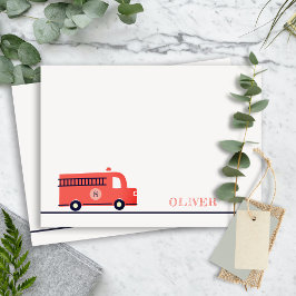 Cartão De Notas Cute Caminhão de Bombeiros Marinho Vermelho Monogr