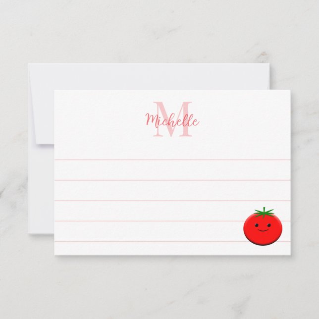 Cartão De Notas Cute Cartoon Tomato Custom Lined Monogram (Frente)