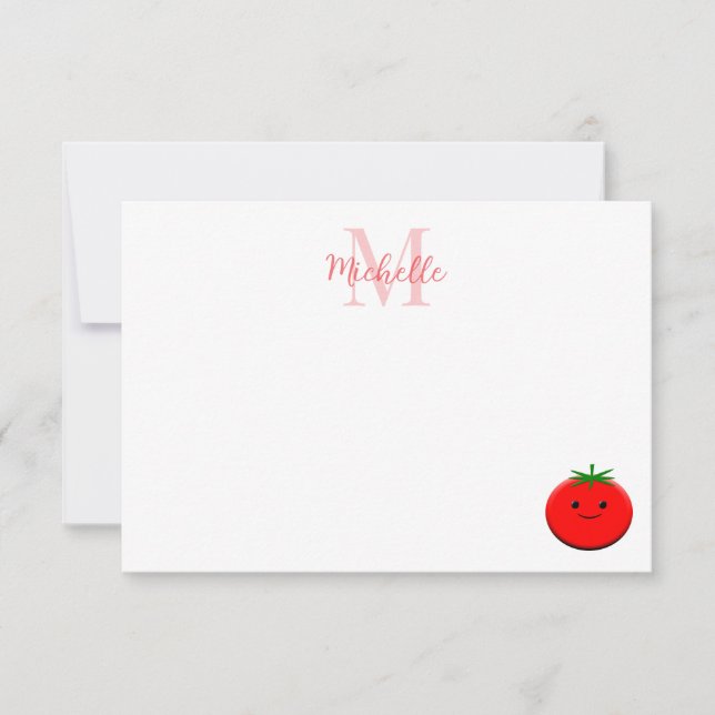 Cartão De Notas Cute Cartoon Tomato Custom Monogram (Frente)