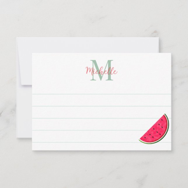 Cartão De Notas Cute Cartoon Watermelon Custom Monogram Lined (Frente)