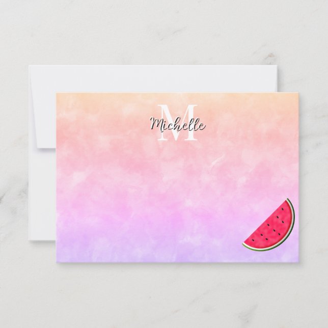 Cartão De Notas Cute Cartoon Watermelon Watercolor Personalized (Frente)