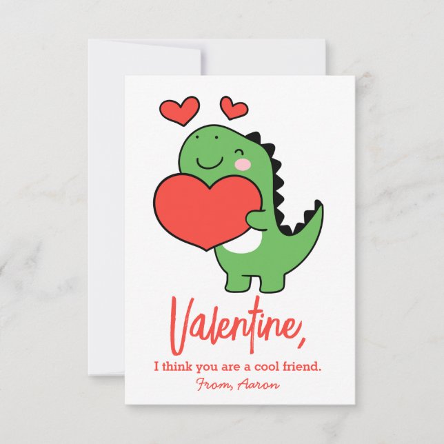 Cartão De Notas Cute Dinosaur Boys Kids Classroom Valentines Day (Frente)