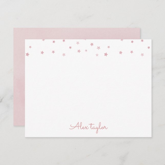 Cartão De Notas Cute dusty rose stars kids Personalized Stationery (Frente/Verso)