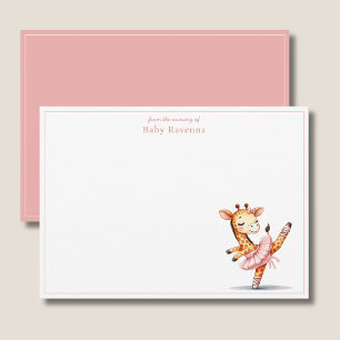 Cartão De Notas Cute Girafa Bailarina Agradecimento em Aquarela Pa