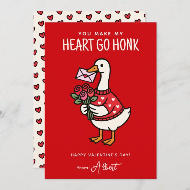 Cartão De Notas Cute Goose Kids Classroom Valentines Day (Frente/Verso)