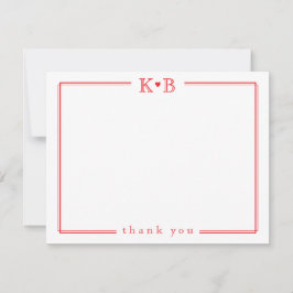 Cartão De Notas Cute His Hers Initials Red Heart Thank You