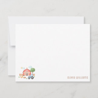 Cartão De Notas Cute Kids Farm Animals Flat Note Card