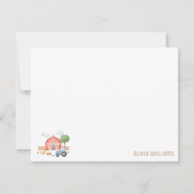 Cartão De Notas Cute Kids Farm Animals Flat Note Card (Frente)