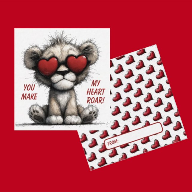 Cartão De Notas Cute Lion Valentine Card  “You Make My Heart Roar" (Criador carregado)