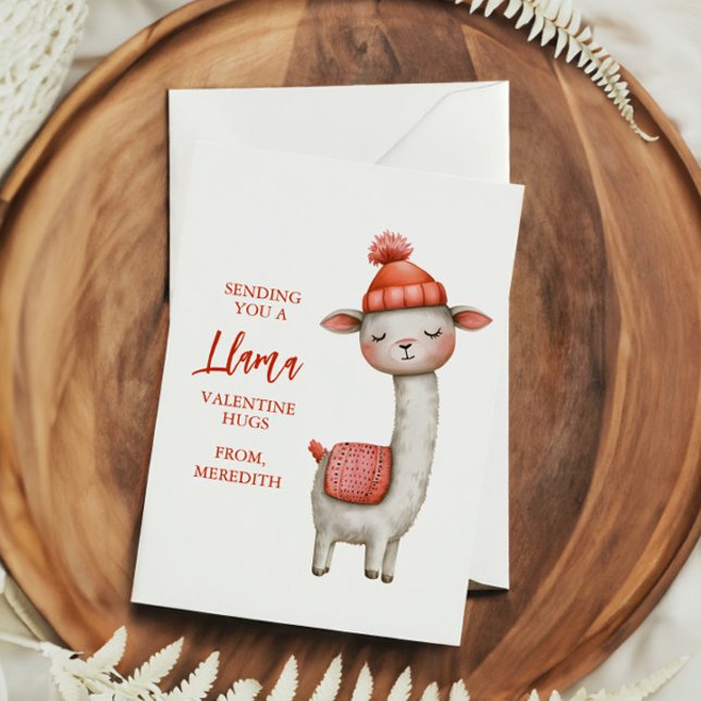Cartão De Notas Cute Llama Valentine's Day Card for Kids Classroom (Criador carregado)