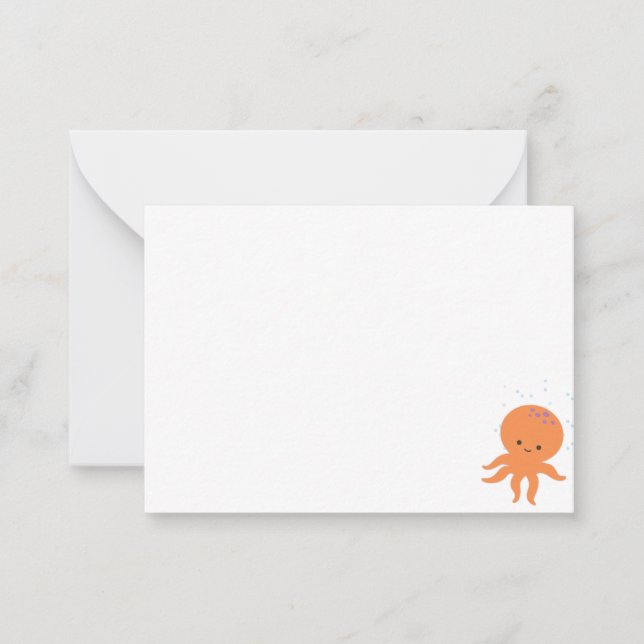 Cartão De Notas Cute Octopus Cartoon Blank (Frente)