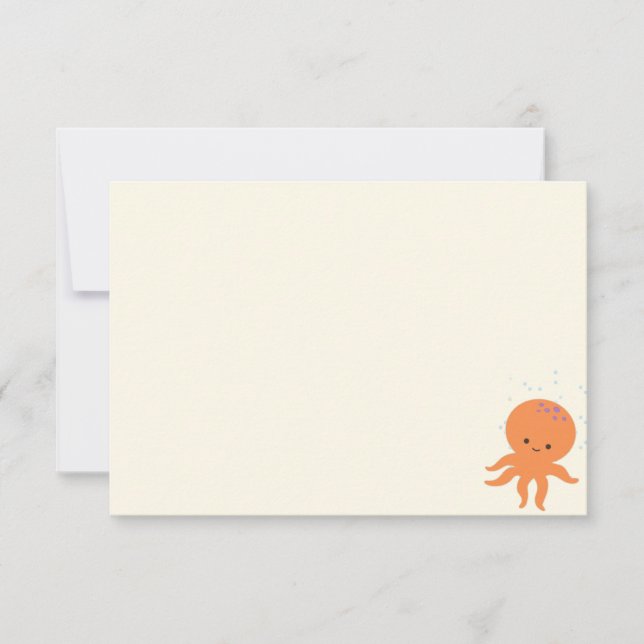 Cartão De Notas Cute Octopus Cartoon Blank Cream Off White (Frente)