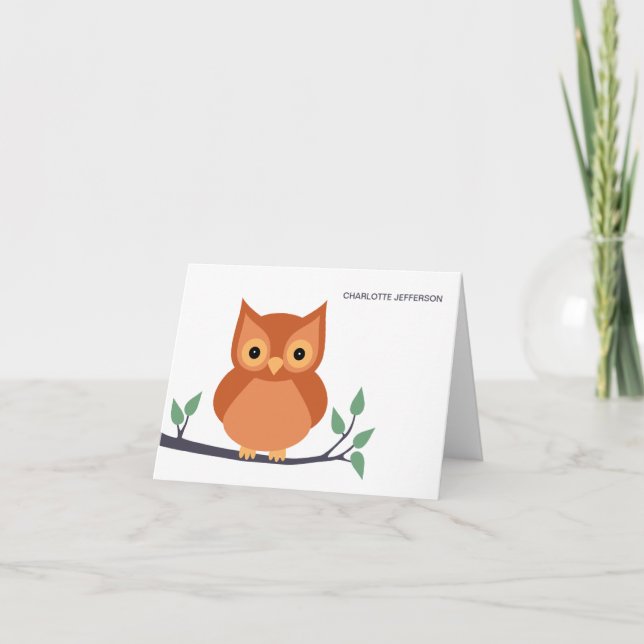 Cartão De Notas Cute Owl on Branch Personalized Note Cards (Frente)