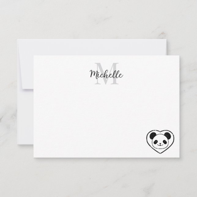Cartão De Notas Cute Panda Bear Cartoon Personalized Monogram (Frente)