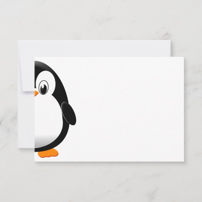 Cartão De Notas Cute Penguin Black and White Blank  (Frente)