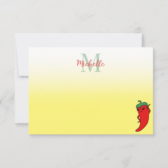 Cartão De Notas Cute Pepper Drawing Personalized Monogram Note Ca (Frente)