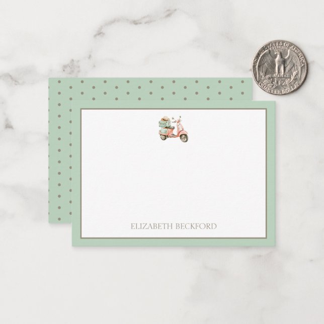 Cartão De Notas Cute Pink and Aqua Coastal Scooter (Frente/Verso In Situ)