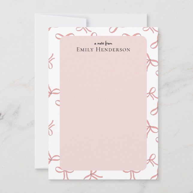 Cartão De Notas Cute Pink Bow Girly Coquette Frame  (Frente)