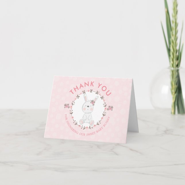 Cartão De Notas Cute Pink Bunny Baby Shower Thank You Photo (Frente)