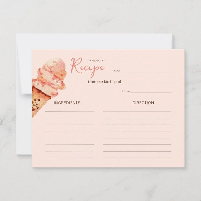 Cartão De Notas Cute  Pink Ice cream party  Recipe card (Frente)