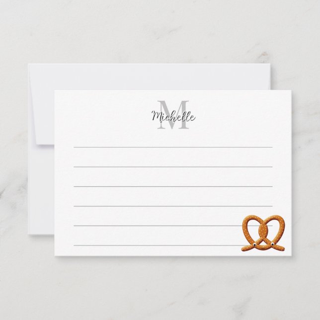 Cartão De Notas Cute Pretzel Drawing Lined Monogram Personalized (Frente)