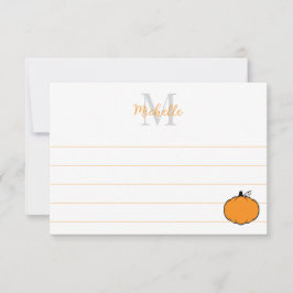 Cartão De Notas Cute Pumpkin Drawing Custom Monogram Lined