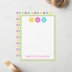 Cartão De Notas Cute Retro Amarelo Rosa Azul Margaridas